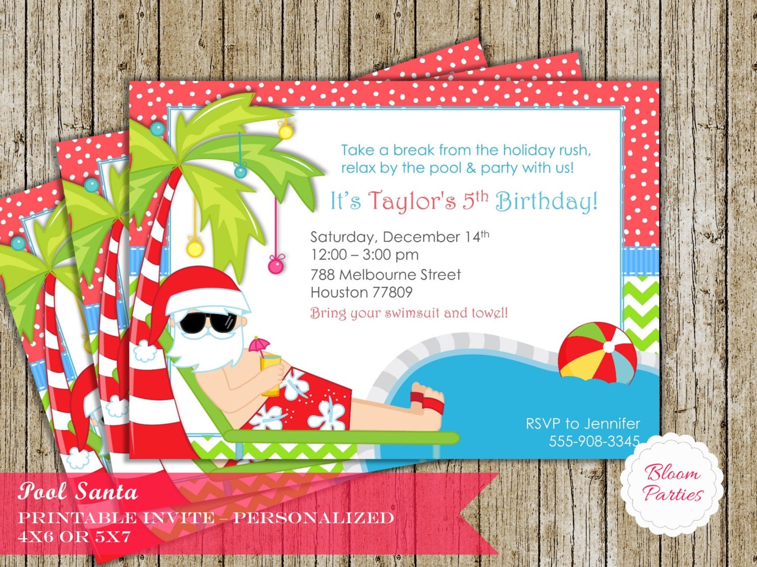 Christmas Pool Party Invitation Winter Pool Party Swimming