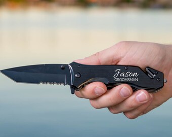 Groomsmen Knife, Engraved Pocket Knife, Hunting Knife, Gift for Men, Fathers Day, Camping Knife, Groomsmen Gift, Wedding Gift, Best Man,Wood