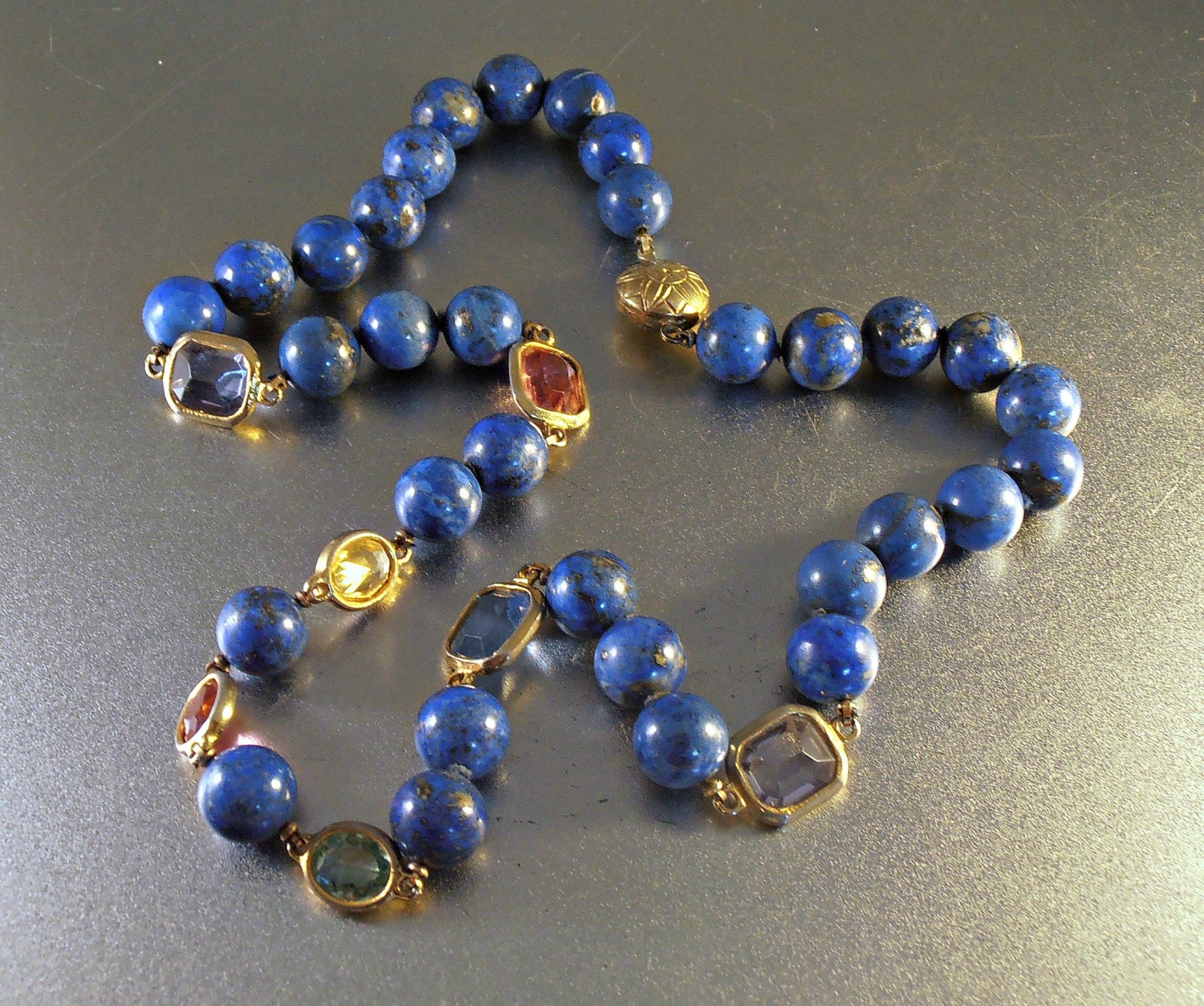 Lapis Bead Necklace Italian 800 Silver Vermeil by LynnHislopJewels