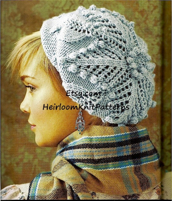 Ladies Lace & Bobble Beret Womens Hat Knitting Pattern DK/