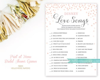Pink and Silver Bridal Shower Games . Disney Love Songs Bridal Shower Game . Printable Instant Download . Silver Glitter Pink Hearts