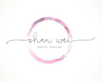 Logo Design Branding Package Premade Graphics Custom Text Zen Pink Purple Watercolor Circle