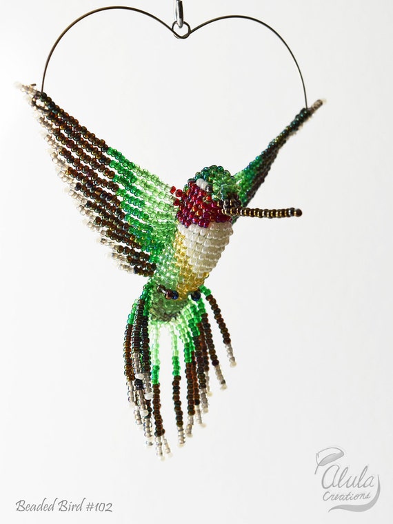 Beaded Bird Necklace Beaded Hummingbird by AlulaCreations on Etsy