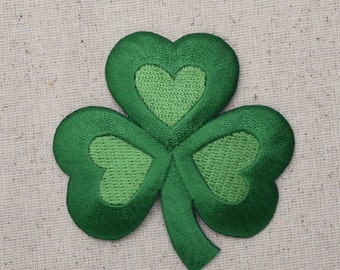 Irish - Green Clover Shamrock - Embroidered Patch - Iron on Applique - Three Sizes