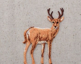 Natural Buck Deer- White Tail - Standing - Full Body - Embroidered Patch - Iron on Applique - 155471A