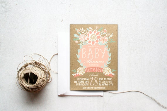 Boho Baby Shower Invitation Printable Coral Mint Gold by ...