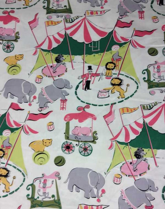 Items similar to Vintage Look Circus Fabric By the Yard Tent Animals ...