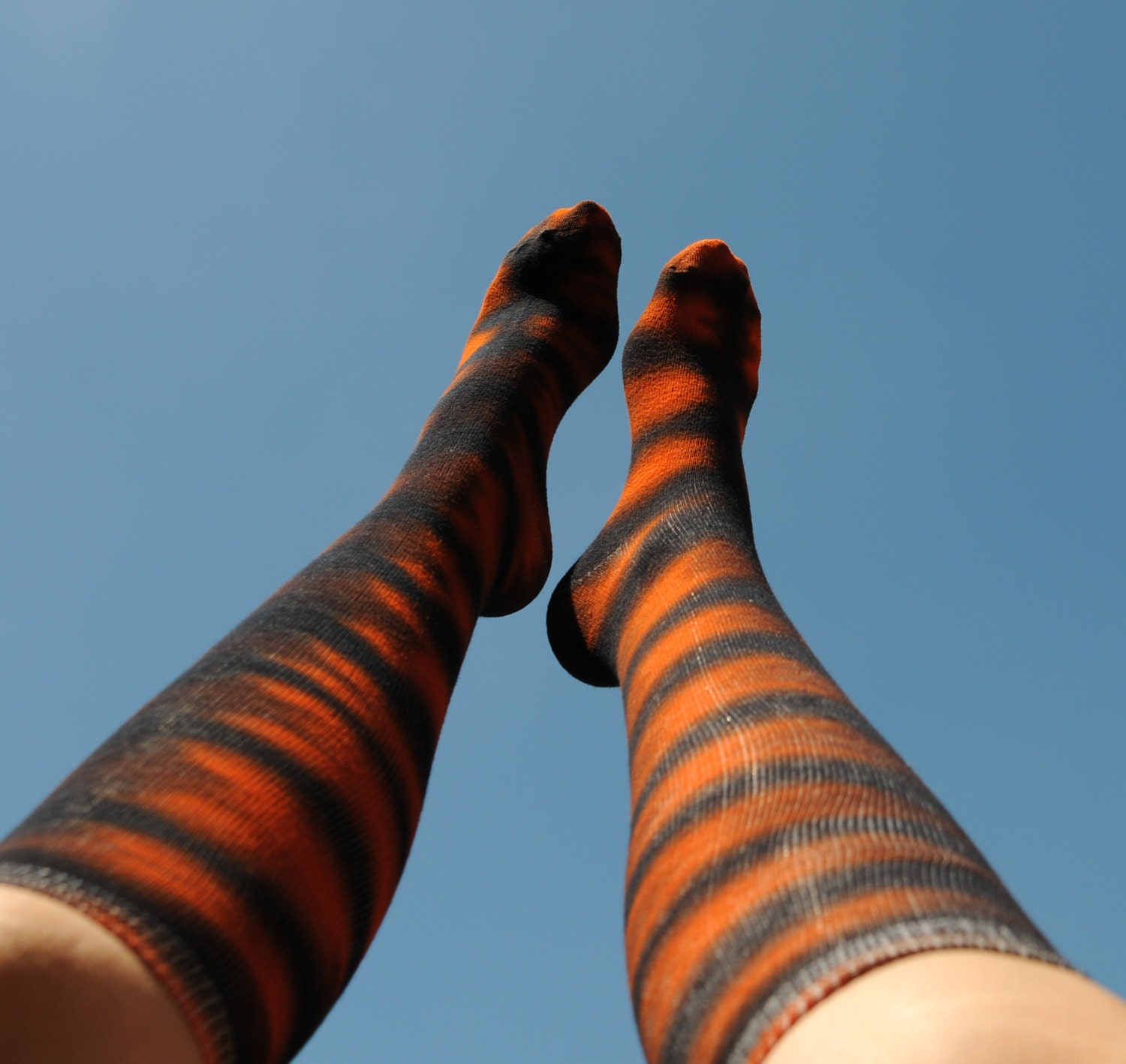 Knee High Socks Orange and Black TieDye Socks