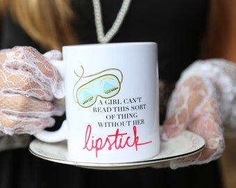 Audrey Hepburn Breakfast At Tiffanys Sleep Mask Illustrated Quote Lipstick Coffee Girly Movie Gift Mug