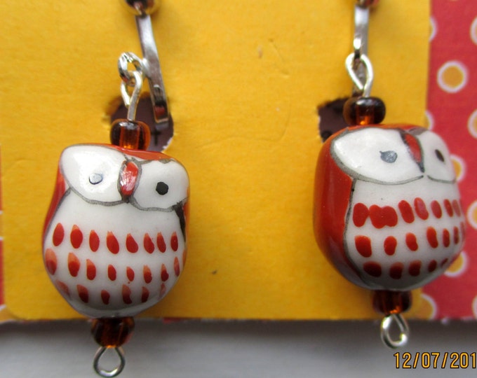 Brown owl earrings-Teen owl jewelry-Nickel free-hand made-Clip on earrings-Owl post-Cute Owl dangles-Owl Jewelry-Womens earrings-tween gifts