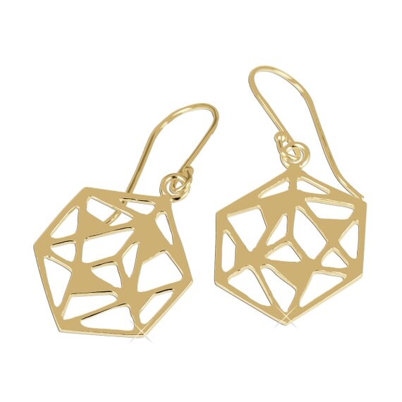 Hexagon Dangle Earrings Silver or Gold Geometric Jewelry