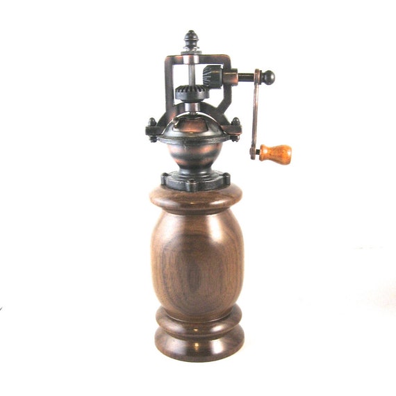 Pepper Grinder antique style with crank handle hand turned