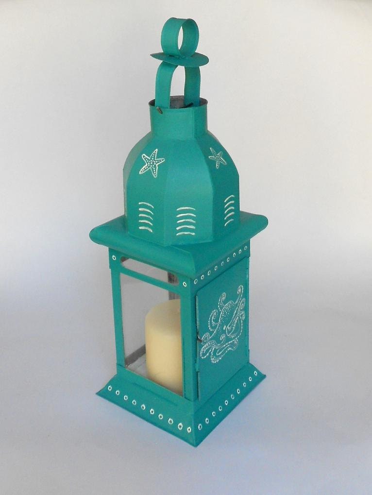 Teal Lantern Vintage painted lantern tin lantern