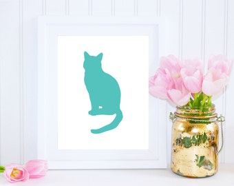 Cat Printable, Turquoise Cat Art Print, Nursery Art, Easter Art, Cat Poster, Instant Download, DIY Easter Decor, Turquoise Nursery Art, Cat