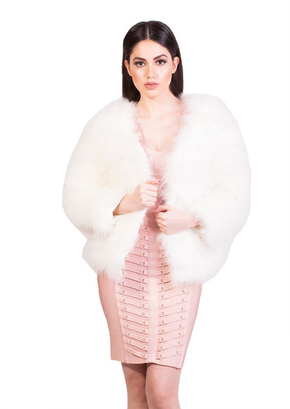 White Fluffy Feather Jacket Marabou Winter Womens Clothing