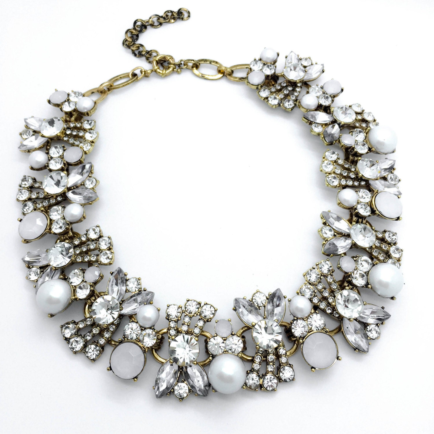 Faux Pearl Statement Necklace chunky Necklace Rhinestone by Cetro
