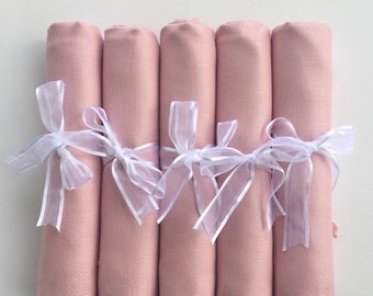 SET of 5 Pink Blush Wedding Pashmina decorated with organza ribbon. Bridesmaid wraps. Scarfs