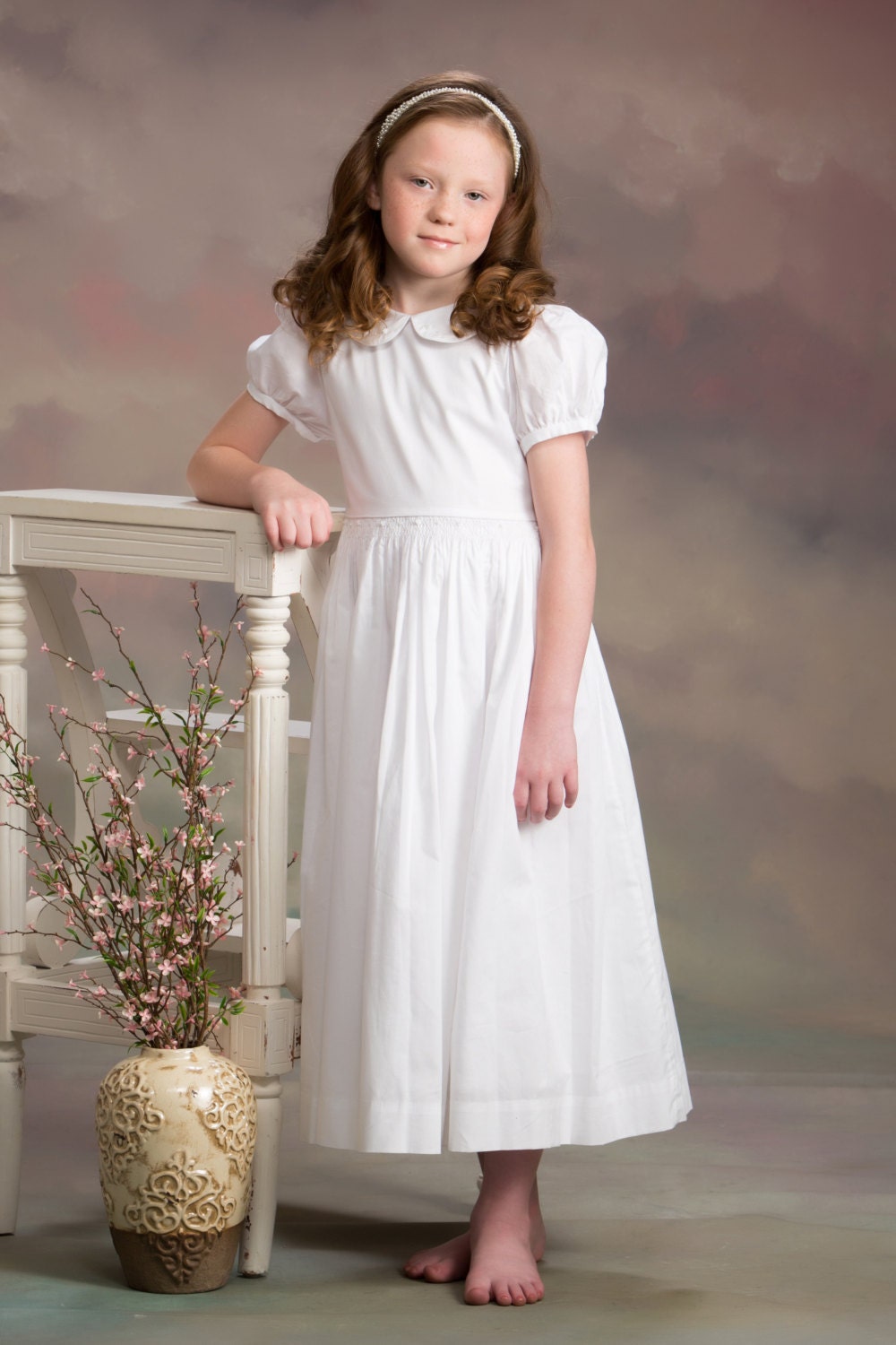 First Communion Dress Classic Simple smocked with pearls