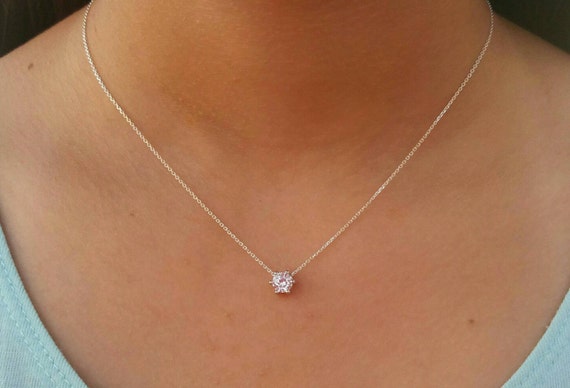 Floating Diamond Necklace 925 Sterling Silver Necklace