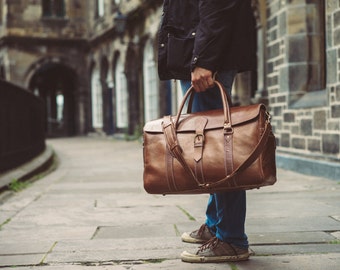 Large Men's Leather Duffle Bag Travel Holdall Luggage