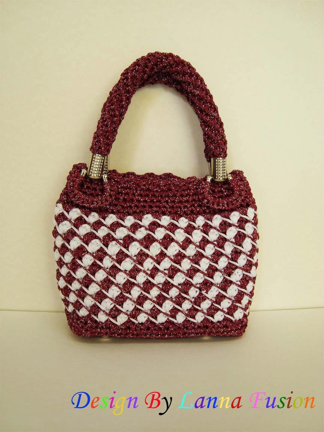Red and White Crochet Handle bags Red and White Handbag Red