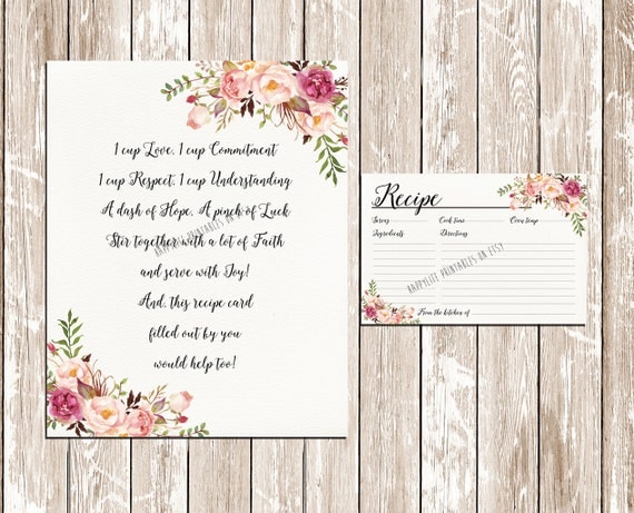 Recipe Card Bridal Shower Recipe Card By Happylifeprintables