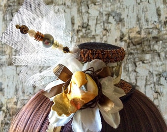 Goldfinch Nest Mini Top Hat Headband- Bird, Wedding, Bridal Shower, Tea Party, Mad Hatter, Alice in Wonderland, Costume, Headpiece