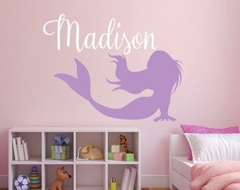 Name Wall Decal - Mermaid Wall Decal - Girl Wall Decal - Personalized Name Wall Decal - Mermaid Wall Art - Kids Vinyl Wall Decal