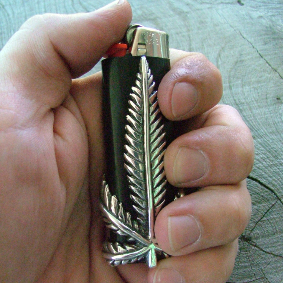 Solid Sterling Silver Marijuana Leaf Bic Lighter Case