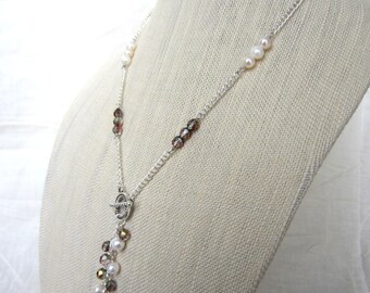 Freshwater Pearl and Amethyst Necklace Long Pearl Necklace