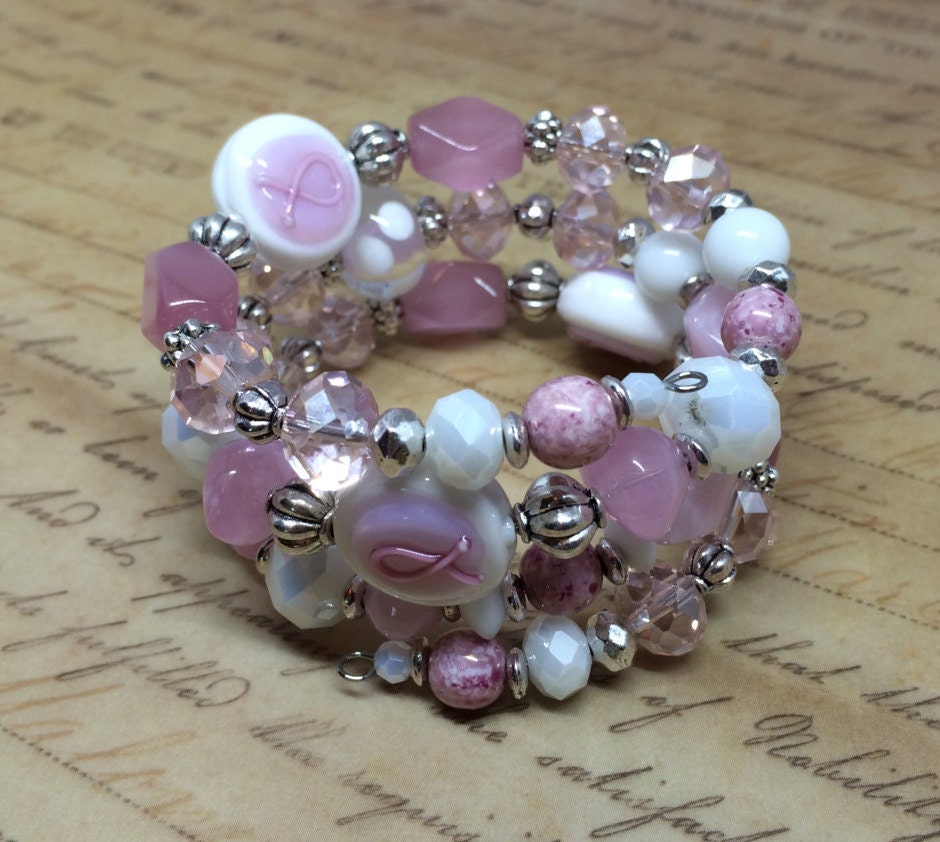 Breast Cancer Awareness Memory Wire Wrap Bracelet Pink