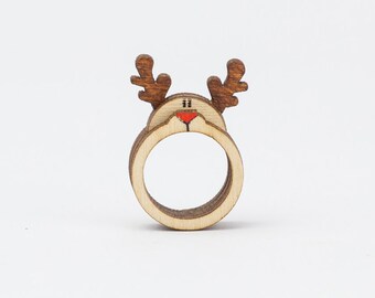 Deer Antler Rings Jewelry, TREEnket Ring, Animal Ring Jewelry, Gift Ideas For Wife, Original Wooden Ring. Stackable Ring Set For Her