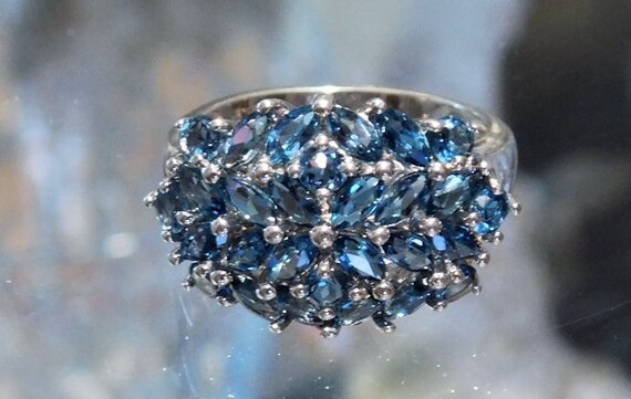 Blue Topaz Ring Swiss Blue Topaz Sterling Silver 925 Ring Multi Stone Gem Gemstone Size 7 Seven Ring December Birthstone Statement Jewelry