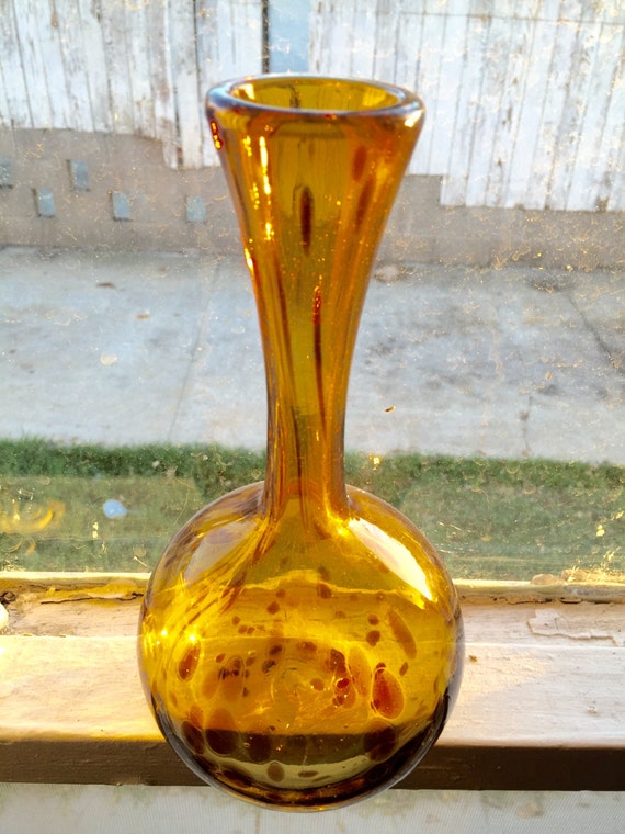 Items similar to Hand Blown Leopard Print Glass Vase; Vintage Glass