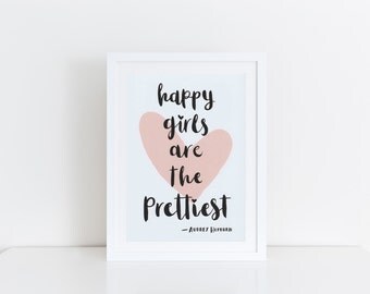 Audrey Hepburn Quote, Nursery Wall Art, Girls Room Print, Inspirational Kids Art, Girl Gift, Minimalist Girls Decor, Happy Girls Quote, Pink