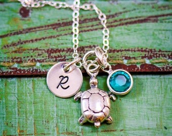 Sterling Silver Turtle Necklace • Dainty Sea Turtle Charm • Personalized Turtle • Custom Turtle • Beach Wedding Gift • Turquoise Bridesmaid