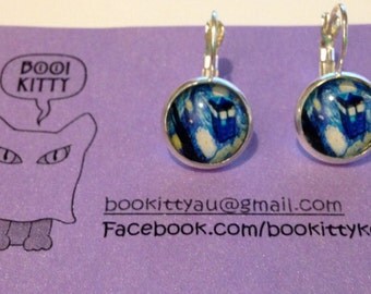 Doctor Who Starry Night Tardis Silver tone Leverback Dangle Earrings