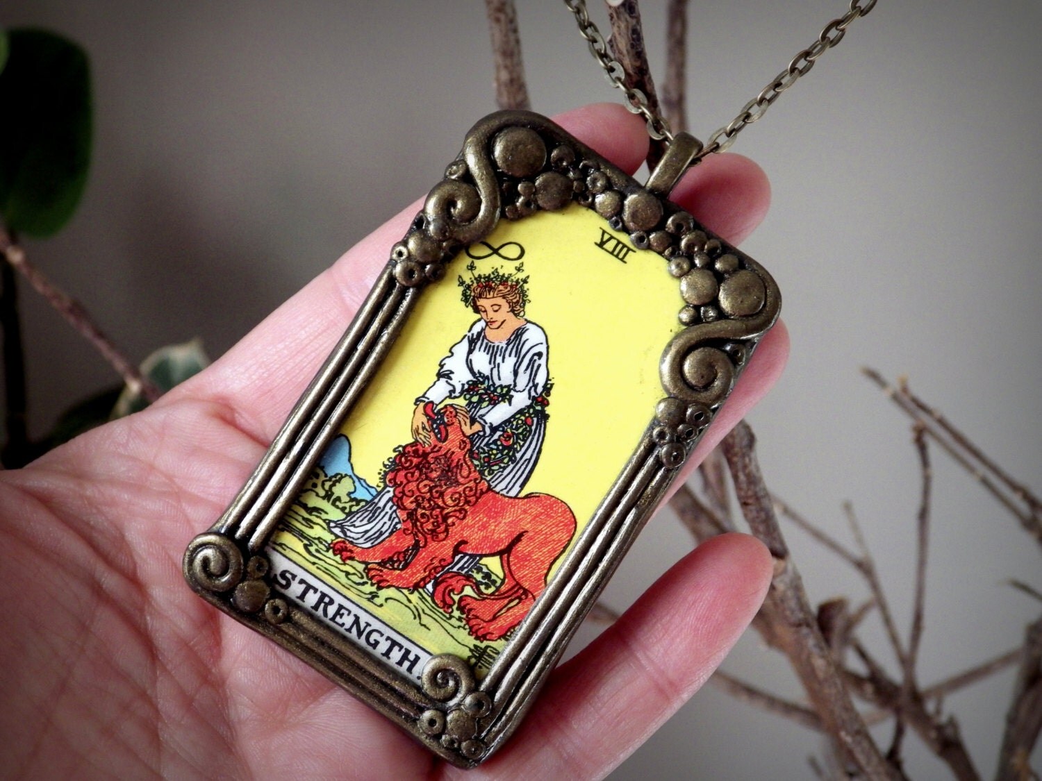 Genuine Tarot Card Necklace Strength Major Arcana Tarot