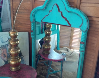 Mirror Vintage BoHo Bollywood Beach Large Mirror Poppy Cottage Painted Furniture Beach Cottage