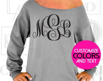 Custom Monogram - Personalized Bride Sweatshirt - Customize Monogram Shirt & Ink Color. Slouchy Oversized Sweatshirt.
