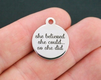 She Believed Stainless Steel Charm - She Believed She Could... So She Did - Exclusive Line - Quantity Options - BFS654