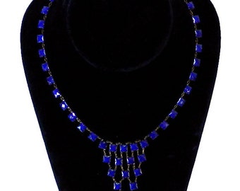 Vintage 1930s Art Deco Cobalt Blue Glass Necklace