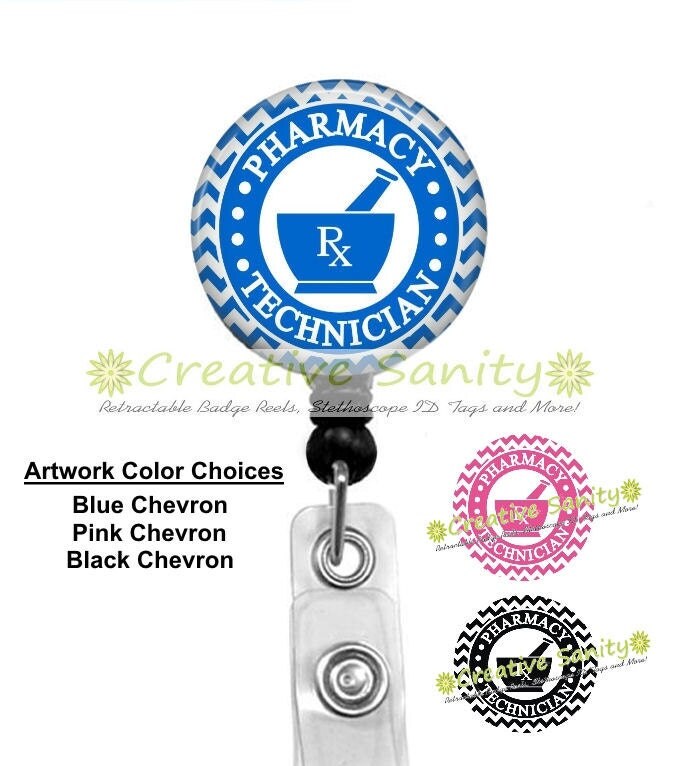 Pharmacy Tech Retractable ID Badge Holder Three Chevron Color