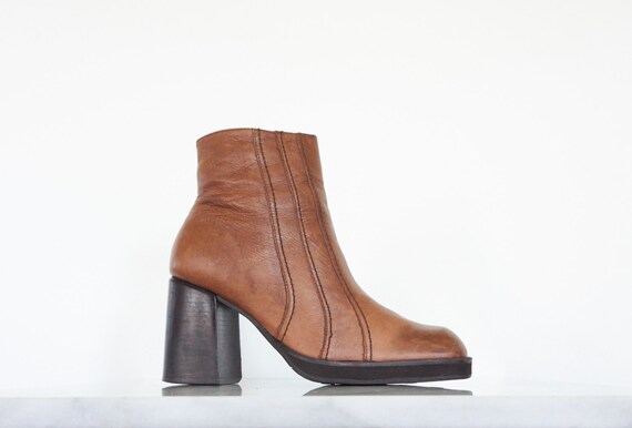 leather stacked heel boots