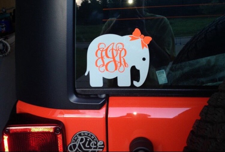 Elephant Monogram with Bow Car Decal Car by CustomVinylbyBridge