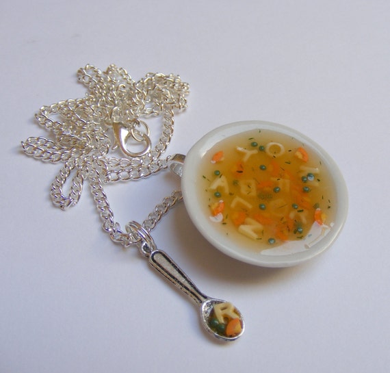 Food Jewelry Alphabet Soup Necklace Soup Pendant by NeatEats