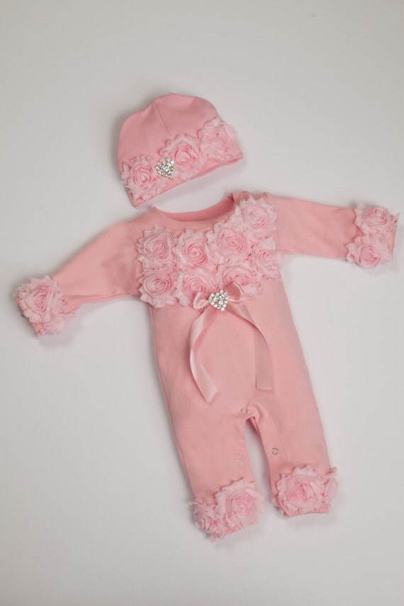 Pink Baby Girl Romper Set Infant One Piece Set with Shabby