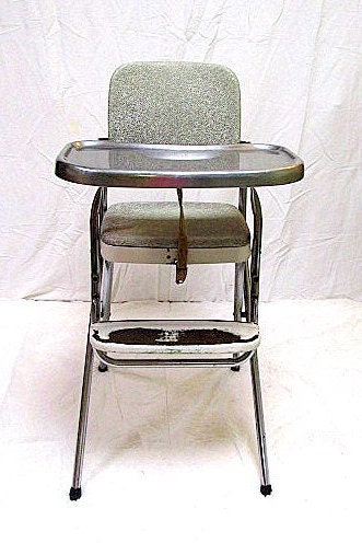 1950s COSCO Chrome & Stainless Cracked Ice Vinyl High Chair +