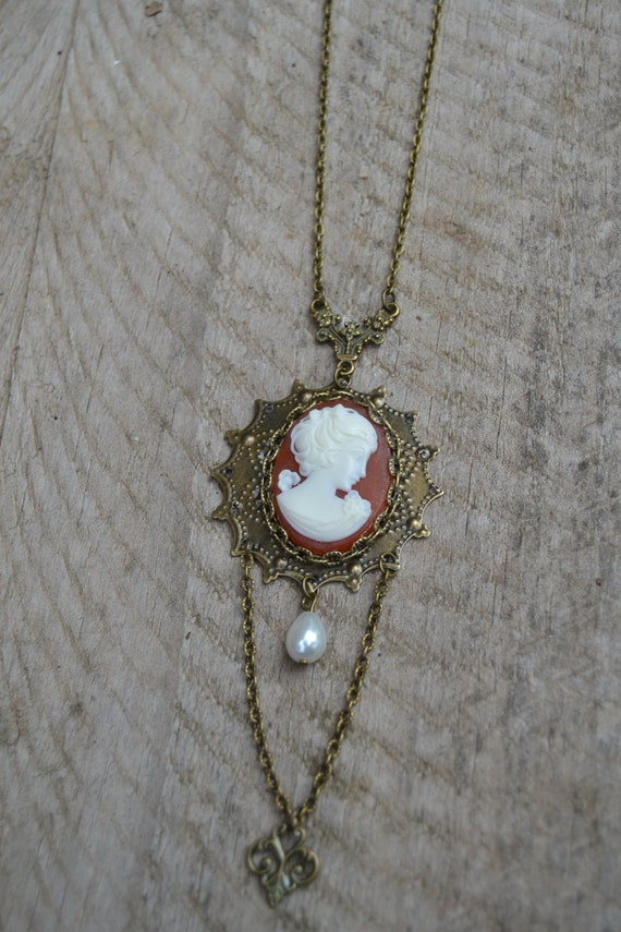 Statement Victorian Cameo Necklace With Pearl By Valkyriessong