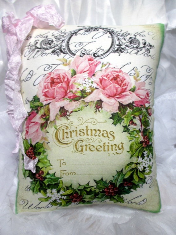 Pink CHRISTMAS Pillow Pink Roses WREATH by ThePeonyShanty on Etsy